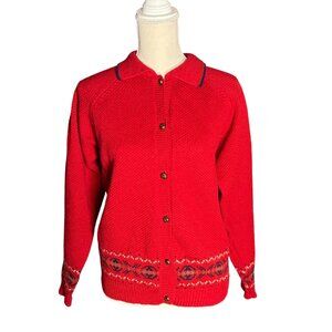 Skyr Sportswear vintage cardigan sweater size L large Shetland wool collared M